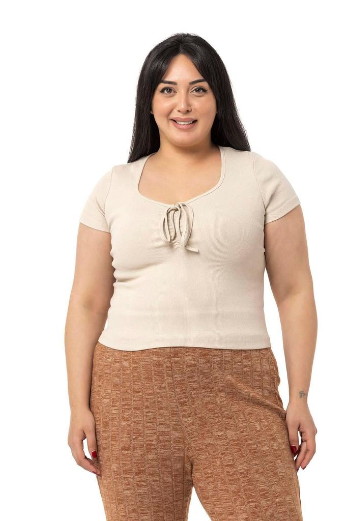 Women's Style Big Size Body Plus Size Half Sleeves Camisole Green Bodysuit With Lace Detail On The Chest