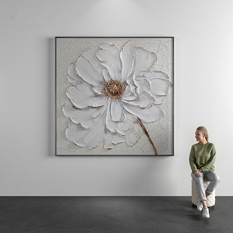 Modern White Flower Oil Painting Canvas Wall Art Painting Living Room Hotel Decor Aesthetics