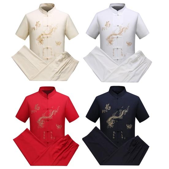 2 шт./компл. Мужская рубашка и брюки костюм в китайском стиле Тан костюм утренние упражнения тренировки Тачи