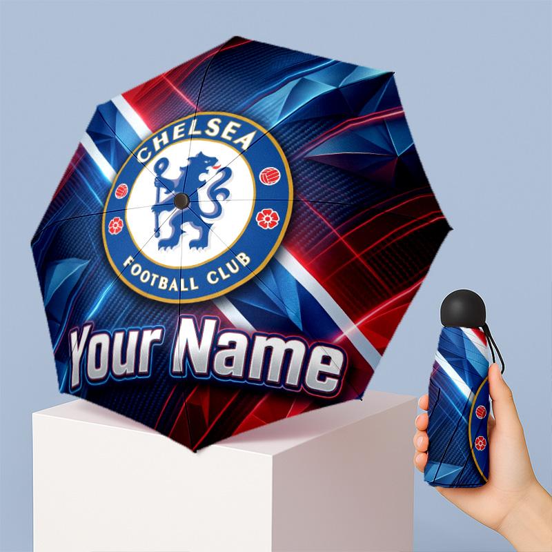 Chelsea FC Manual Five Fold 8 Rib Umbrella Support Custom Text, Lightweight Travel Umbrella