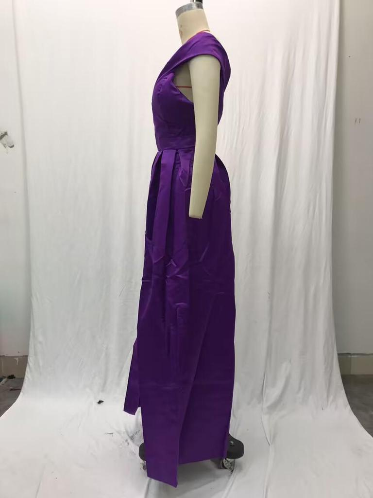 Women's 2025 Summer Satin Deep V-neck Evening Dress - Multi-color European & American Style