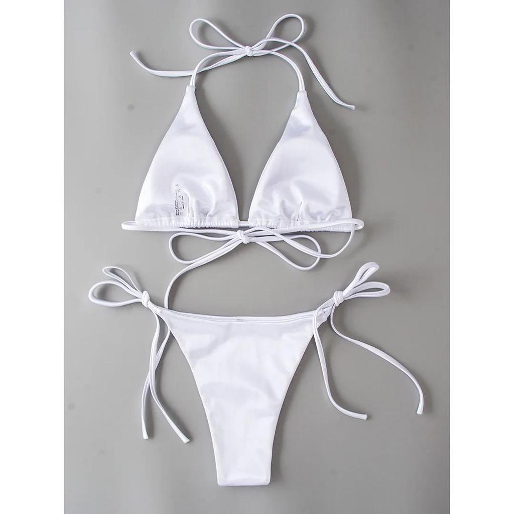 Sexy 13 Colors Halter Satin Brazilian Bikini Women Swimwear Female Swimsuit Two-pieces Bikini Set Bather Bathing Suit Swim