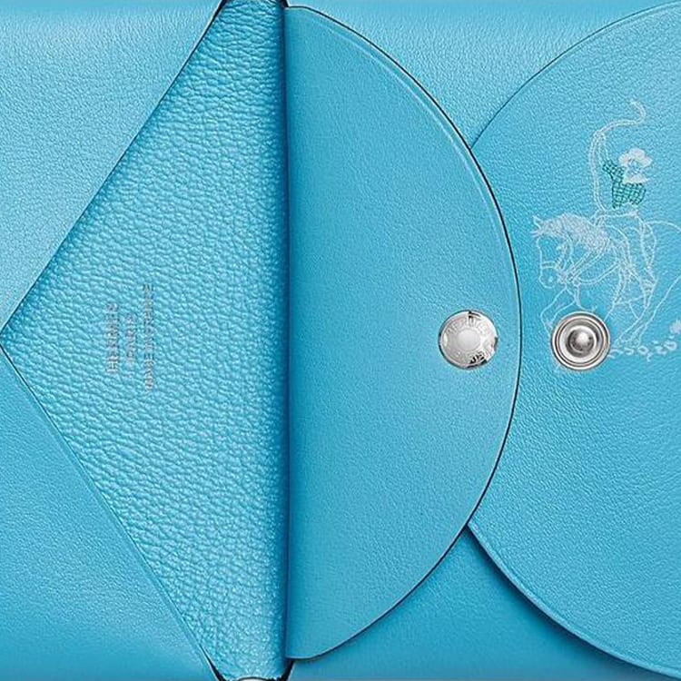 HERMES Calvi Duo Swift Calfskin Wallet Women's 7N Celeste Sky Blue H085025CK7N