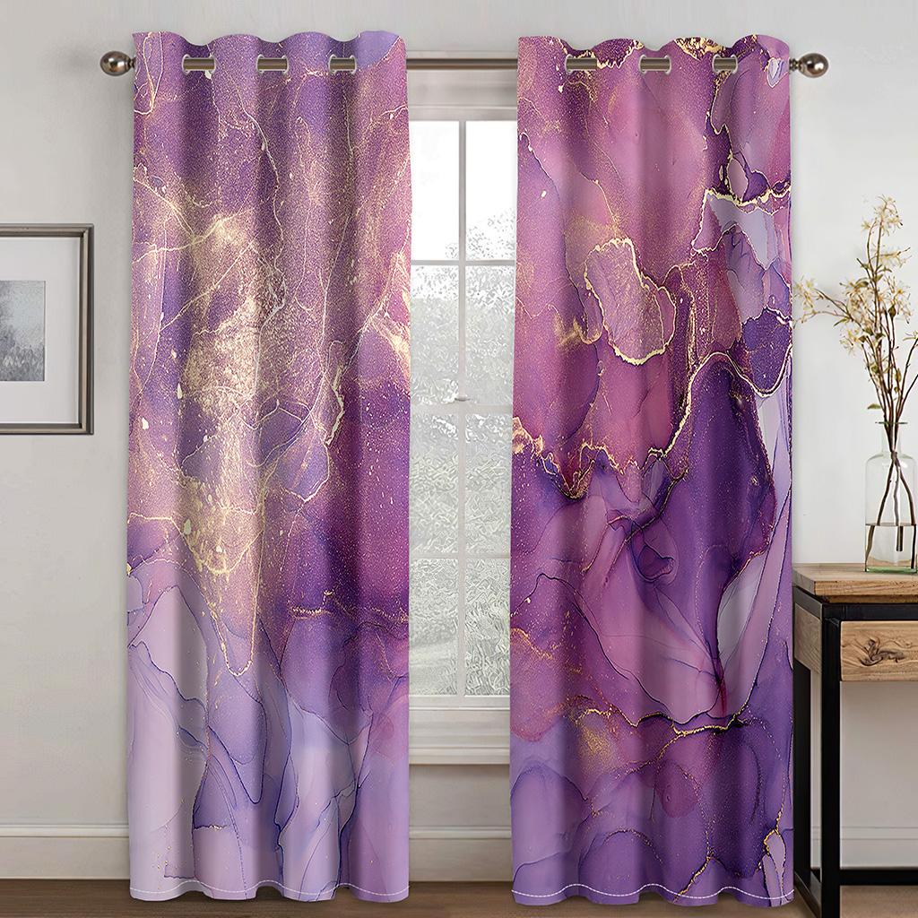Modern Colorful Marble Abstract Art Crack Thin 2 Pieces Light Filtering Curtain for Living Room Bedroom Home Window Drape Decor