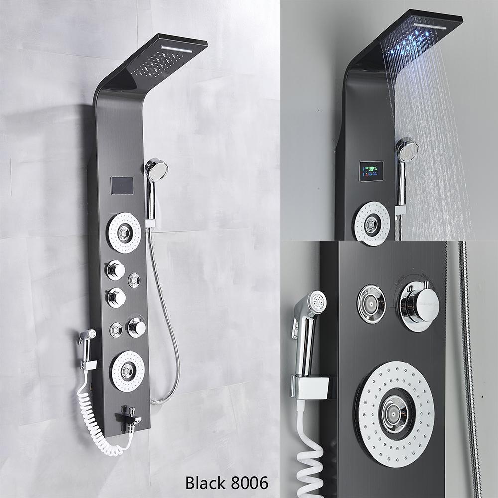 ALENARTWATER Панель для душевой кабины с LED-подсветкой, каскадный душ, верхний душ, дисплей температуры, смеситель, массаж спины с душевой лейкой