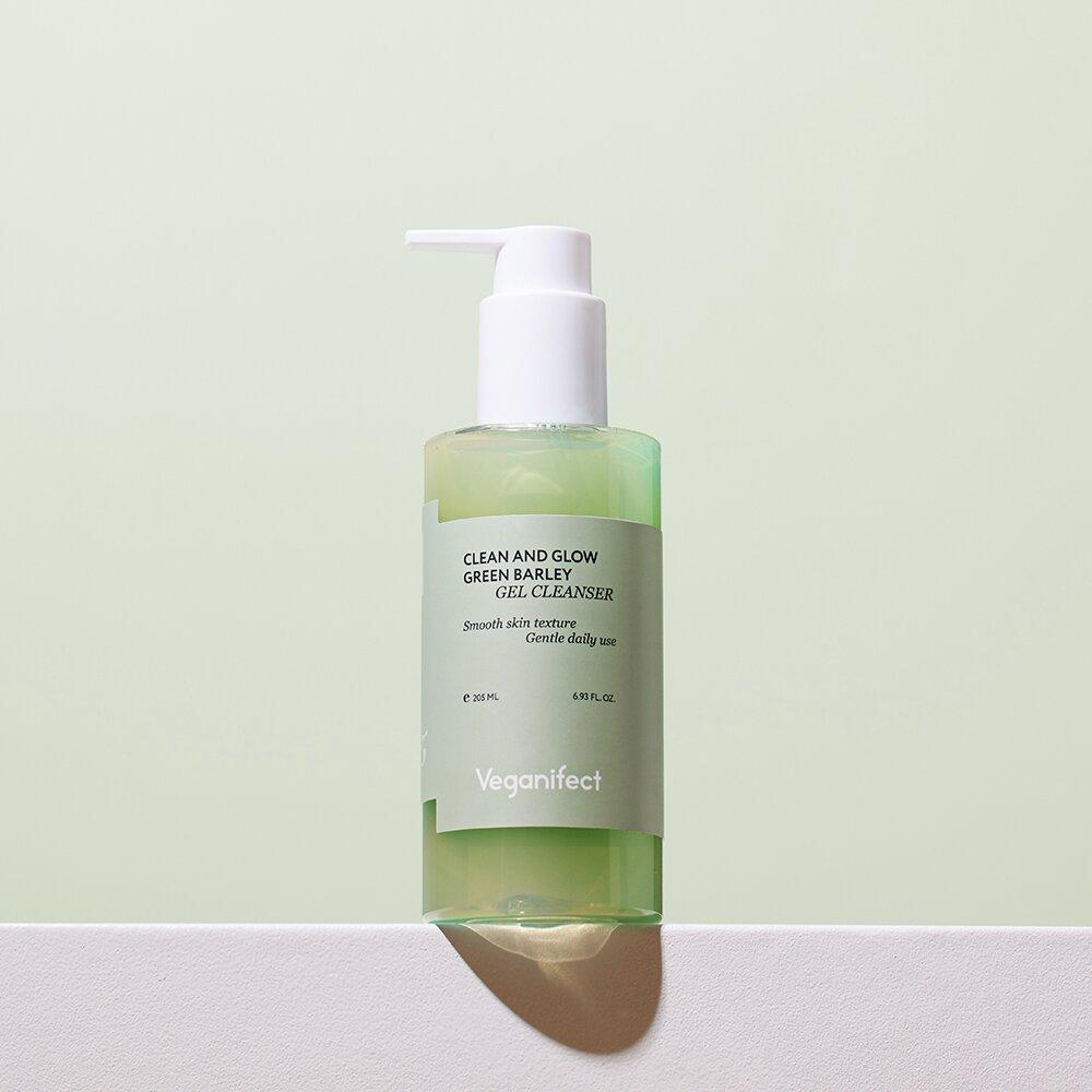veganifect. Очищающий гель Clean & Glow Green Barley LHA, специальный набор 205 мл (Особый подарок: Тонер-пад 4 шт.)