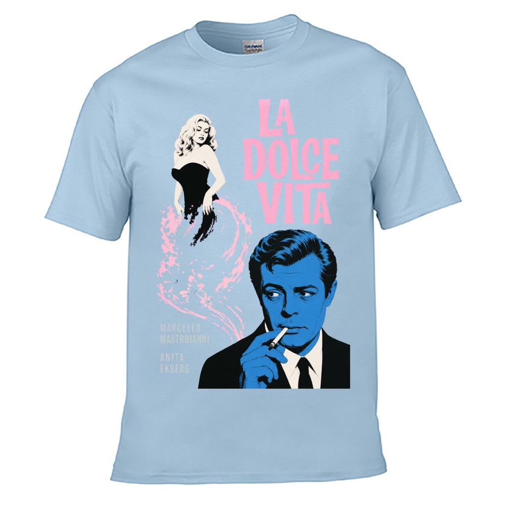 La Dolce Vita Ретро Кинопостер Уличный Потертый Выстиранный Свободный Простая Футболка
