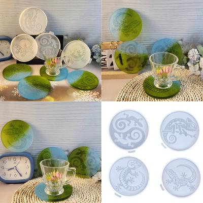 Набор из 4 форм для подставок под чашки, силиконовая форма для творчества, форма из смолы в форме ящерицы, силиконовые коврики для подставок под чашки, силиконовые принадлежности для творчества