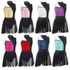 Kids Girls Ballet Gymnastics Leotard Dress Sleeveless Shiny Sequins Off Shoulder Lyrical Dance Dress for Stage Dance Costumes
