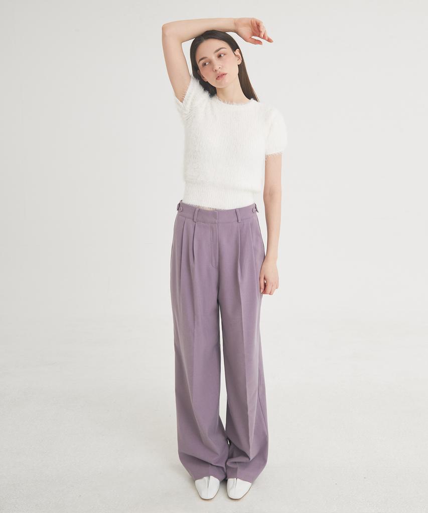 THEFRHT Two-Tuck Button Wide Wool Pants (Violet)