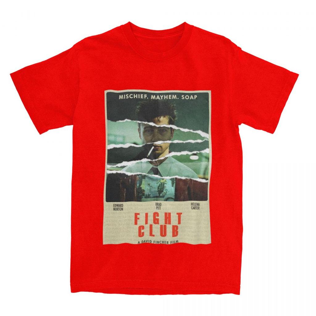 Fight Club Poster T Shirt Apparel for Unisex Women Pure Cotton Casual Classic Movie Tshirt Short Sleeve Clothes Gift Idea