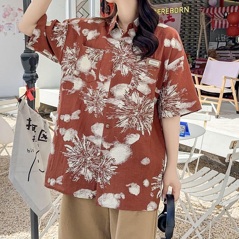 American Women's Short Sleeved Shirt Retro Design Thin Top Jacket Pocket Design Loose and Casual Ladies Clothing