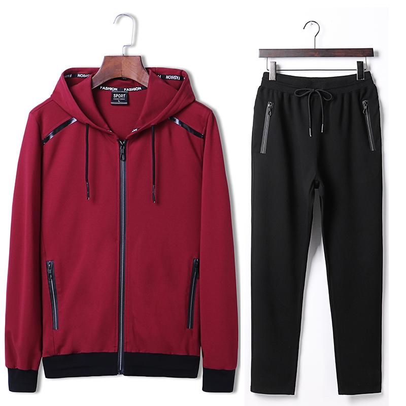 Весна и осень, большой размер, мужская толстовка с капюшоном на молнии, однотонная куртка + удобные брюки без застежки, спортивный комплект из двух предметов