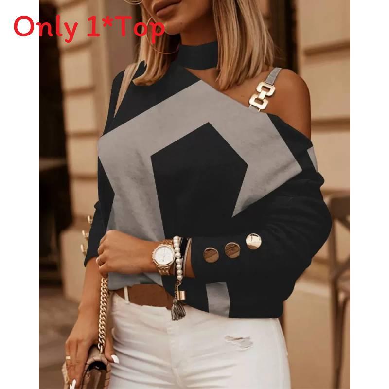 Geometric Pattern Sweatshirt For Women With Printed Design And Long Sleeves