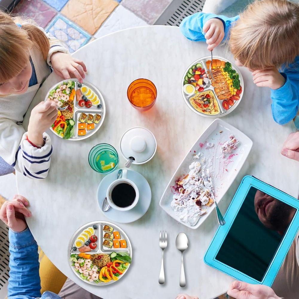 Reusable Portion Control Plate Unbreakable 3 Compartment Food Tray Divided Dinner Plates Kids