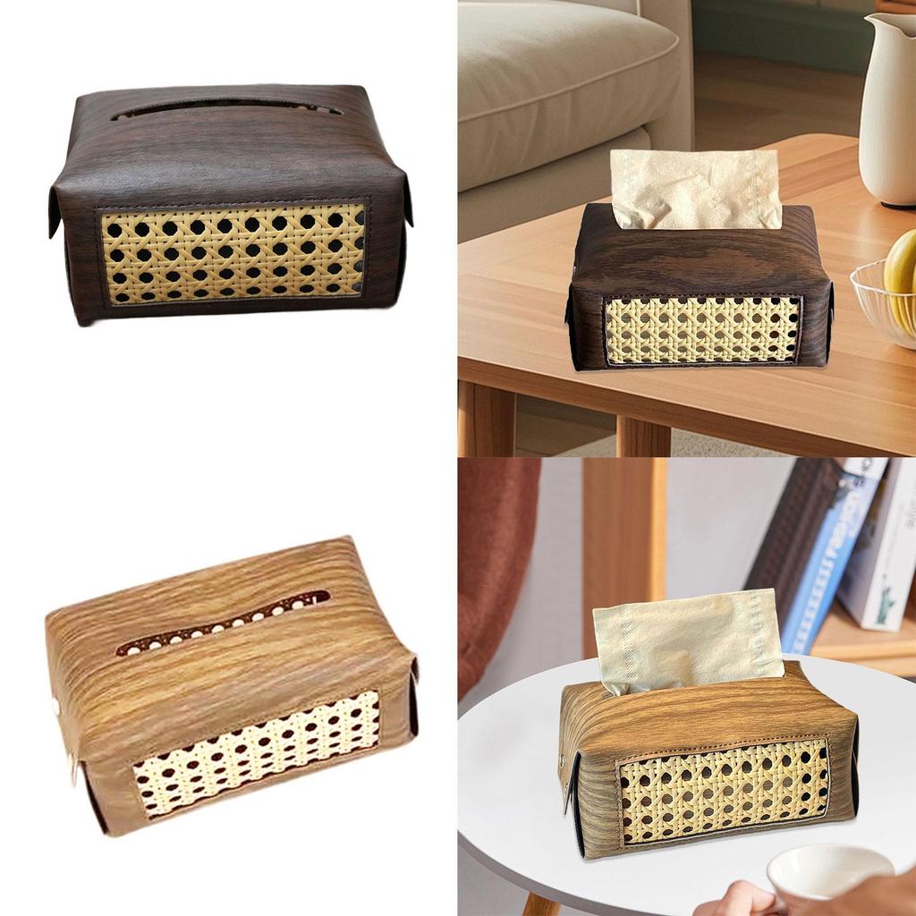 PU Leather Tissue Box Holder Napkin Organizer Rectangular Tissue Box Cover for Bedside Restaurant Bathroom Car Vanity Countertop