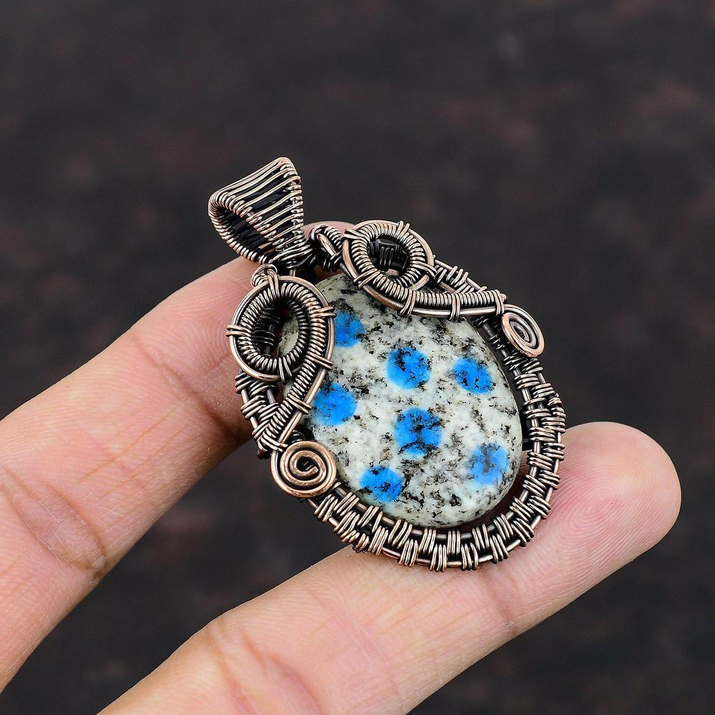 Кулон из яшмы K2, медная проволочная обертка, подвеска ручной работы с драгоценными камнями, медная бижутерия, дизайнерская подвеска, подарок для матери, проволочная обертка