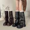 Модные Универсальные Ботильоны на Платформе с Грубым Каблуком Женские 2025 Осень и Зима Платформенные Панк Брючные Ботинки с Ботильонами