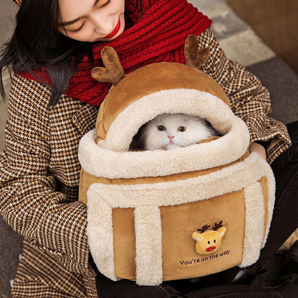 Carrier Bag for Small Pet Dog Carrier Backpack Portable Cat Travel Carrier Winter Pet Cage Plush Warm Carrier for Kitten