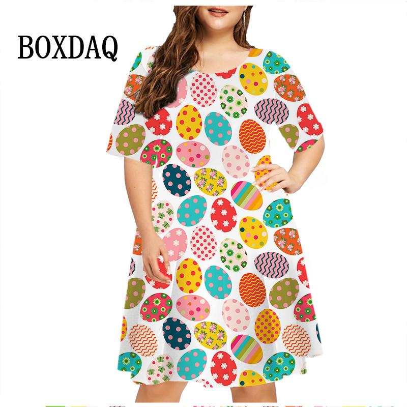 3D Cartoon Rabbit Print Dress Easter Egg Dress Women Short Sleeve Fashion Kawaii Casual Dresses Party Oversized Women Clothing
