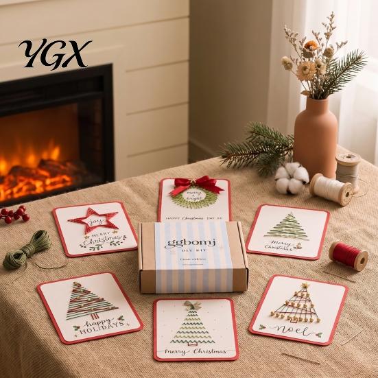 Creative Winter Craft Activities Merry Christmas DIY Card Kit, Embroidery Stitching Greeting Beginner Sewing Project Set with Tree Design