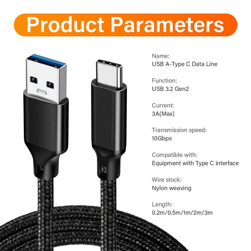 USB 3.2 Gen 2 Type A на C Кабель для передачи данных и зарядки Для iPhone 15 16 Macbook iPad Samsung Высокоскоростной Быстрая зарядка 1 м 2 м 3 м Длина
