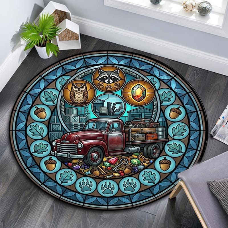 Automotive Glass Art Round Area Rug Under Office Chairs Bedroom Living Room Home Decor