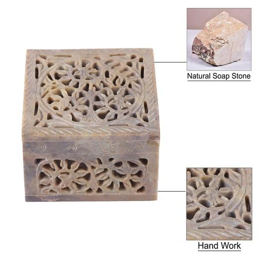 10,16 см Мраморный мыльный камень Шкатулка для ювелирных изделий Органайзер для хранения безделушек Коробка для украшений Подарочный держатель с традиционным дизайном