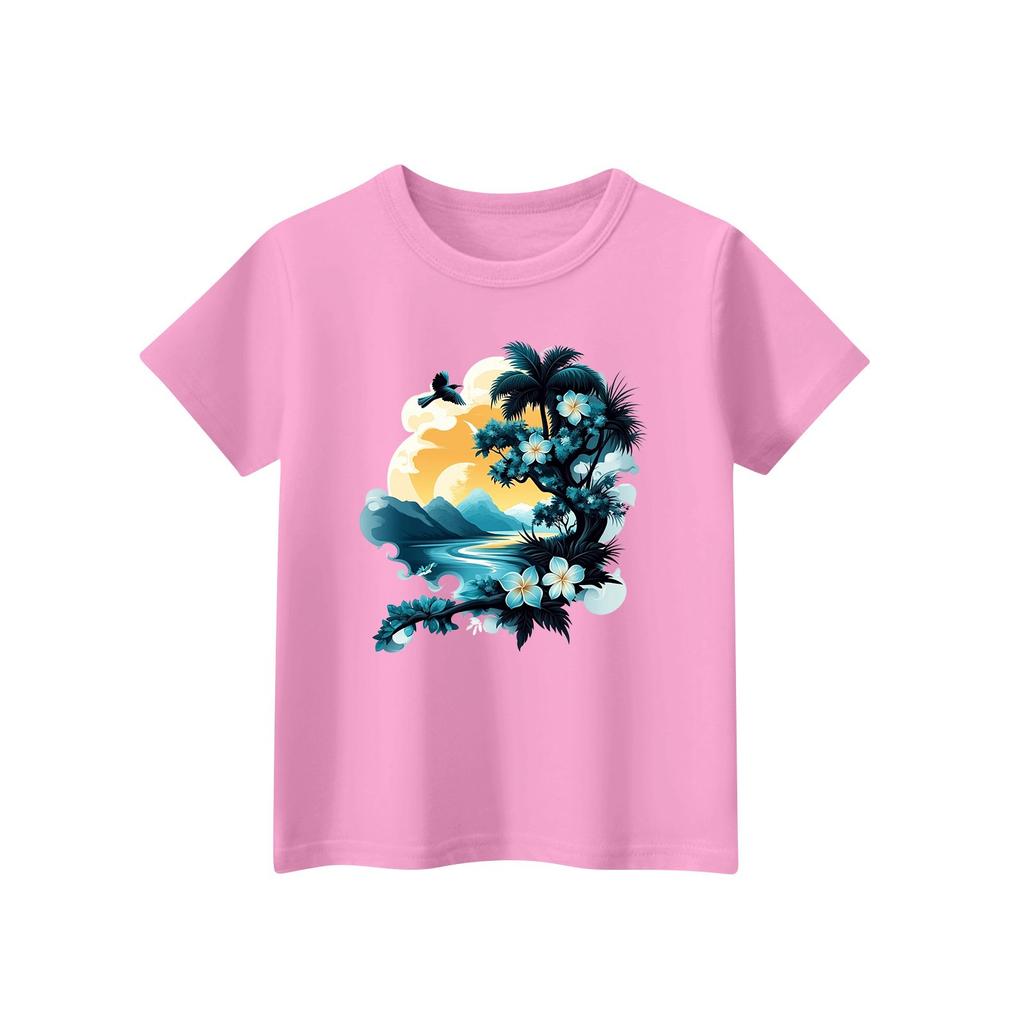 Children's Fashion Daily Printed Round Neck Short Sleeved Casual T-shirt Top