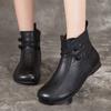 Flat Boots New Autumn and Winter Cotton Shoes Head Layer Cowhide Cowhide Soft Bottom Short Boots Retro Women's Boots