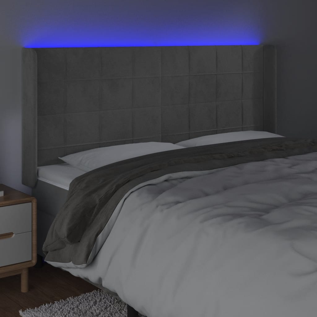 LED Headboard Light Grey 203 x 16 x 118 128 cm Velvet
