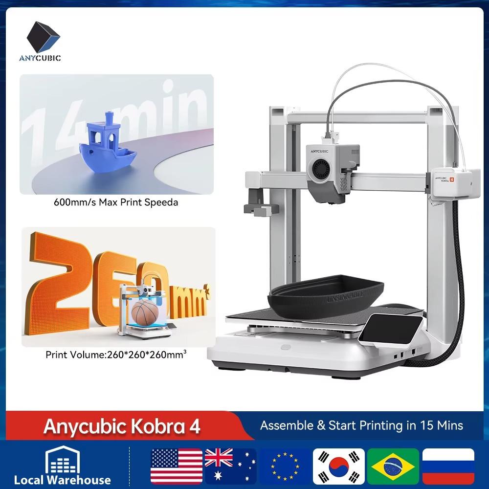 ANYCUBIC Kobra 4/Kobra 4 Combo 3D-принтер FDM для многоцветной печати от 1 до 8 цветов с максимальной скоростью печати 600 мм/с