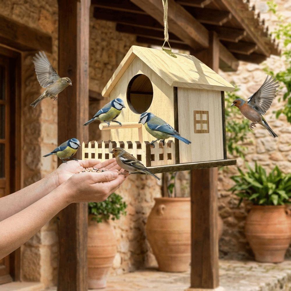 Hanging Bird Breeding Box Bird Cage Bird Feeder House Wood Bird House Backyard Home