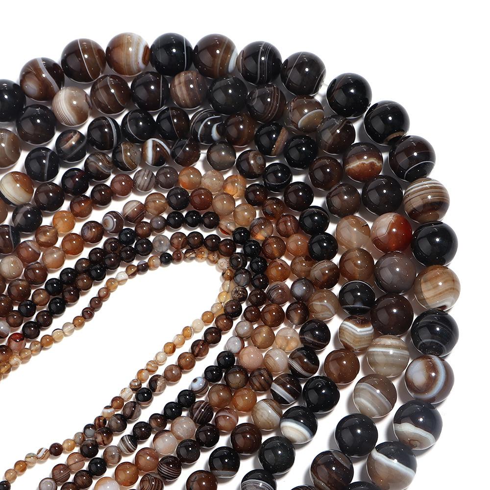 Dark Coffee Brown Stripe Agate Spacer Beads 4-12mm Loose Beads for Jewelry Making Accessories DIY