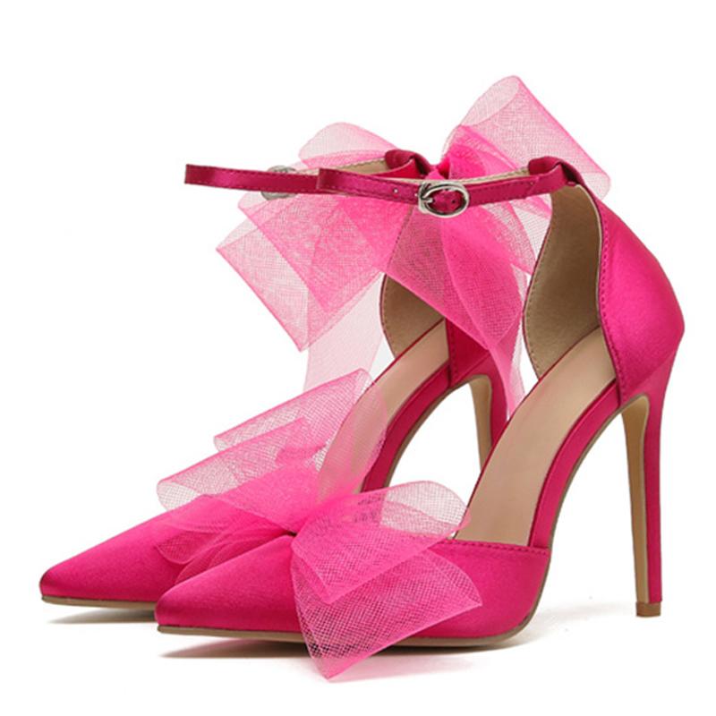 Liyke Новые женские туфли-лодочки с острым носком и ремешком с пряжкой, модные летние туфли на шпильке, атласные, с бантом, для вечеринок и выпускных