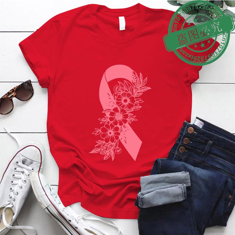 Breast Cancer Awareness Shirt Pink Ribbon Floral TShirts Support Cancer Fighter Womens Clothing Breast Cancer Survivor Tops