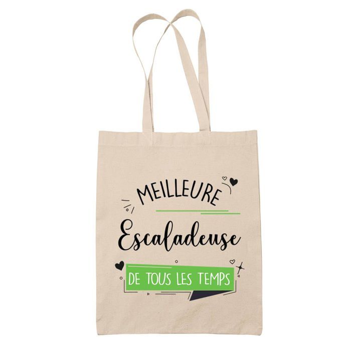Tote bag - PLANETEE - Sac cabas coton - Coton - Motif 'Escaladeuse meilleure femme de tous les temps' - Imprimé en France