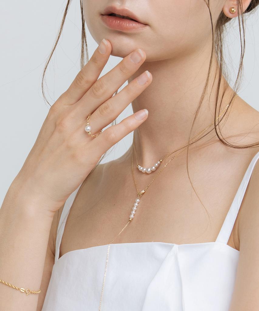 Mcel 14K Изящное Золотое Кольцо-Цепочка с Жемчугом Swarovski