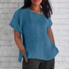 Women's Fashion Short Sleeve Round Neck Solid Colour Loose Casual Shirt Cotton Blouse