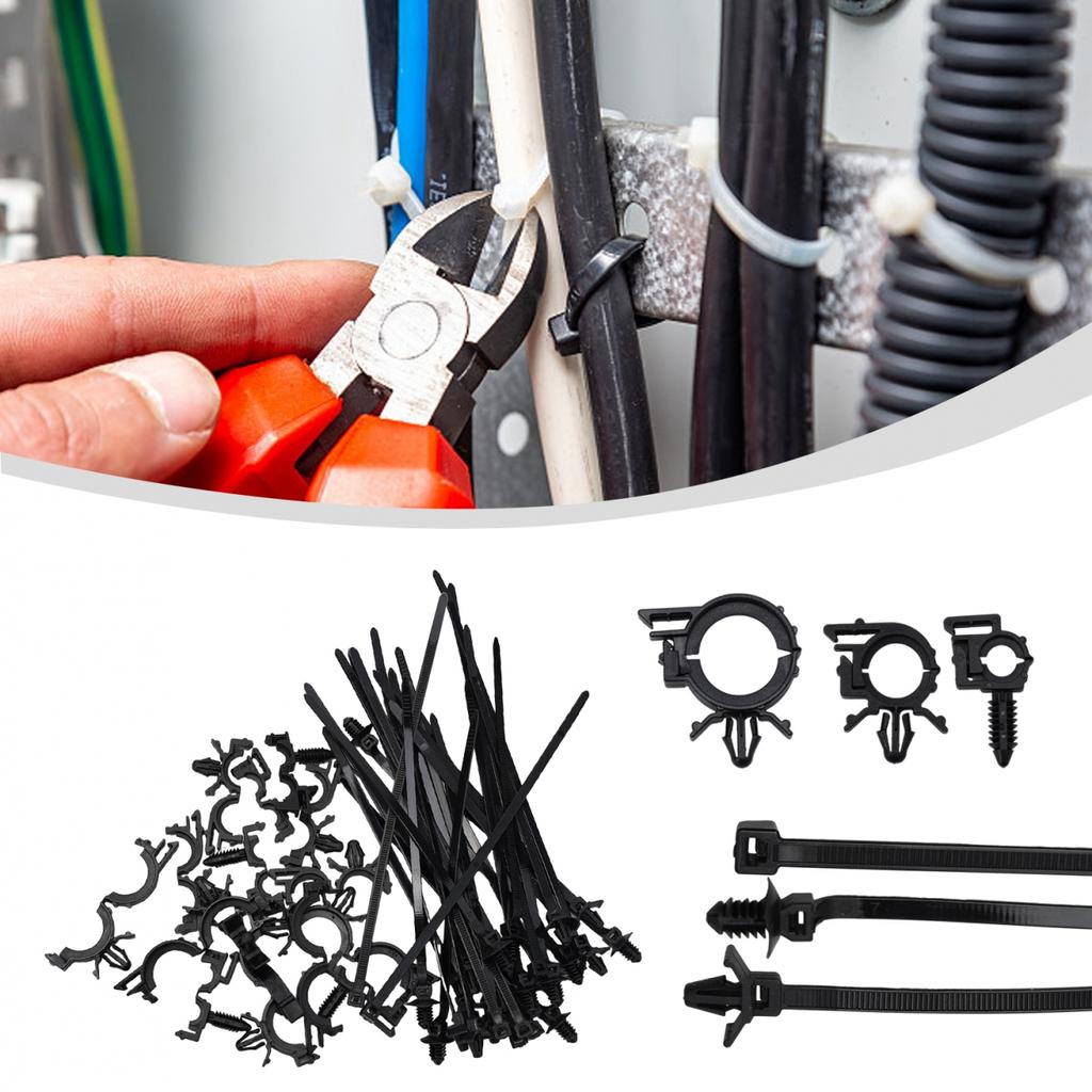 Comprehensive 45 Piece Kit of Push Mount Cable Zip Ties and Wire Harness Clips