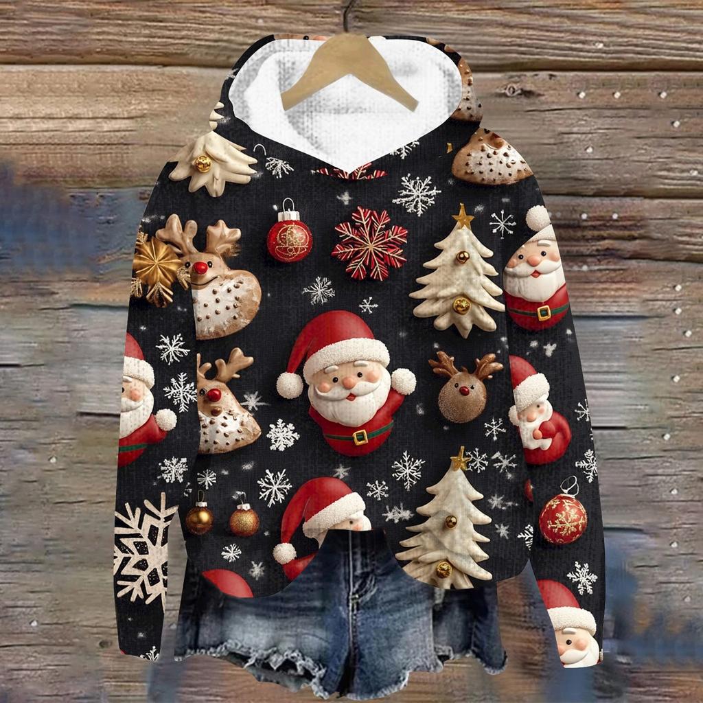 Женская мода повседневная вязанная кофта с длинным рукавом и рождественским принтом