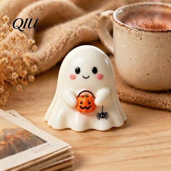 Mini Ghost Figurine Halloween Resin Figurine, Creepy Witch Hat Statue, Table Decor Pumpkin Reading Ornament for Holiday Party Decoration