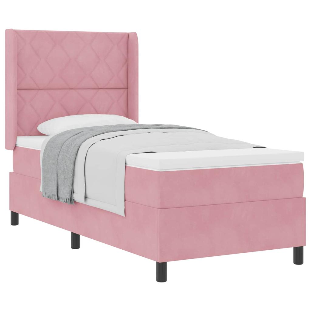 Box Spring Bed with Headboard Pink 100 x 200 cm Velvet