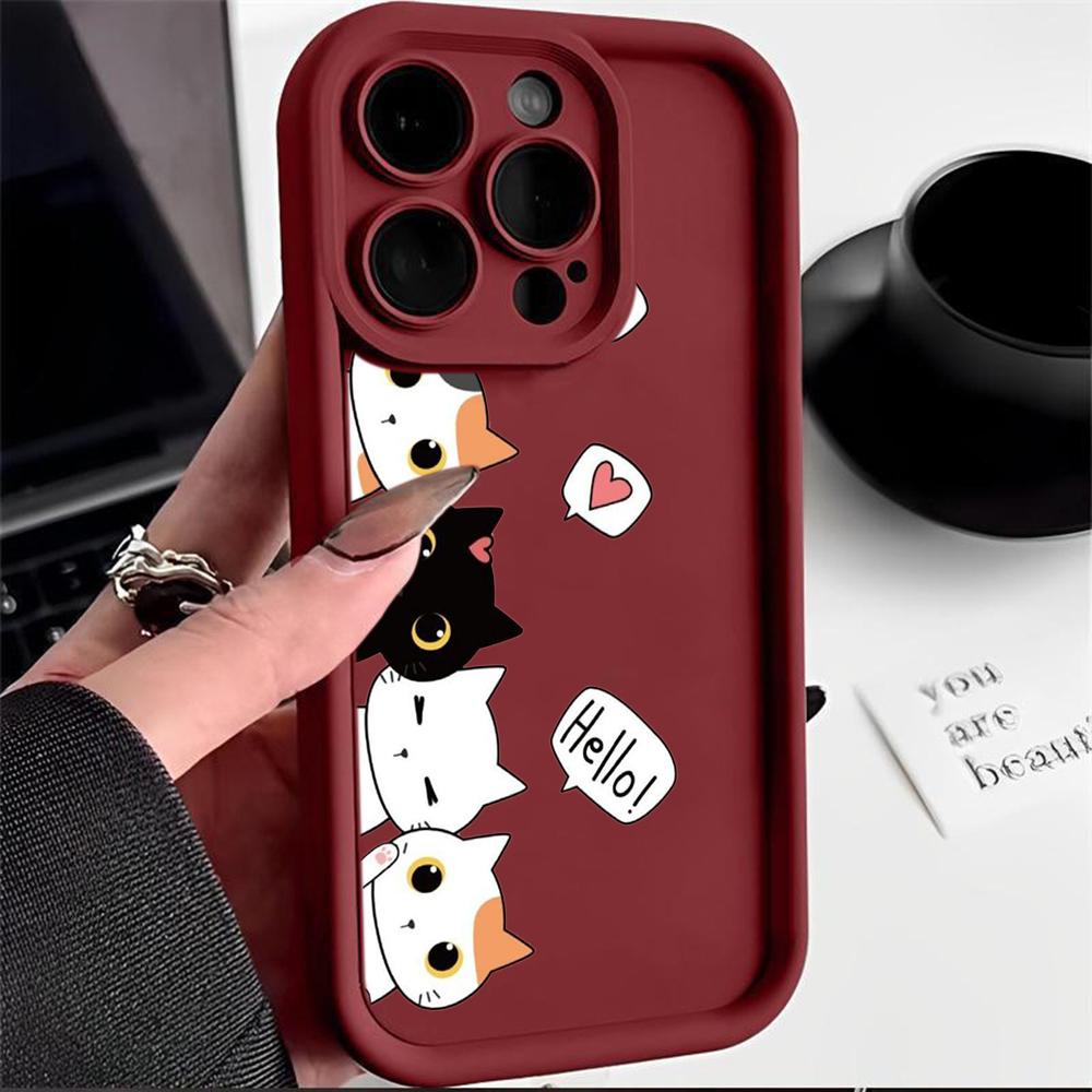 LZ9 мультяшный кот милый художественный дизайн силиконовый чехол для телефона iPhone 11 13 14 15 16 Pro Max 7 8 16 Plus 12 mini XS Max XR противоударный задний чехол