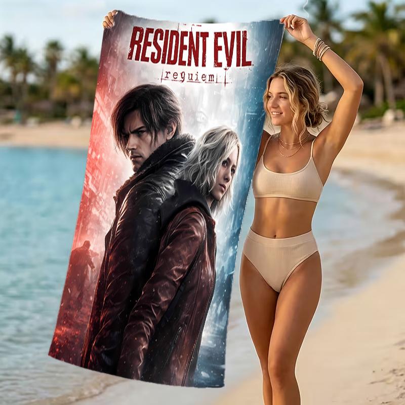 Пляжное полотенце с рисунком Resident Evil - мягкое, впитывающее, можно стирать в машине, легкое и современное, для плавания, незаменимое в путешествии