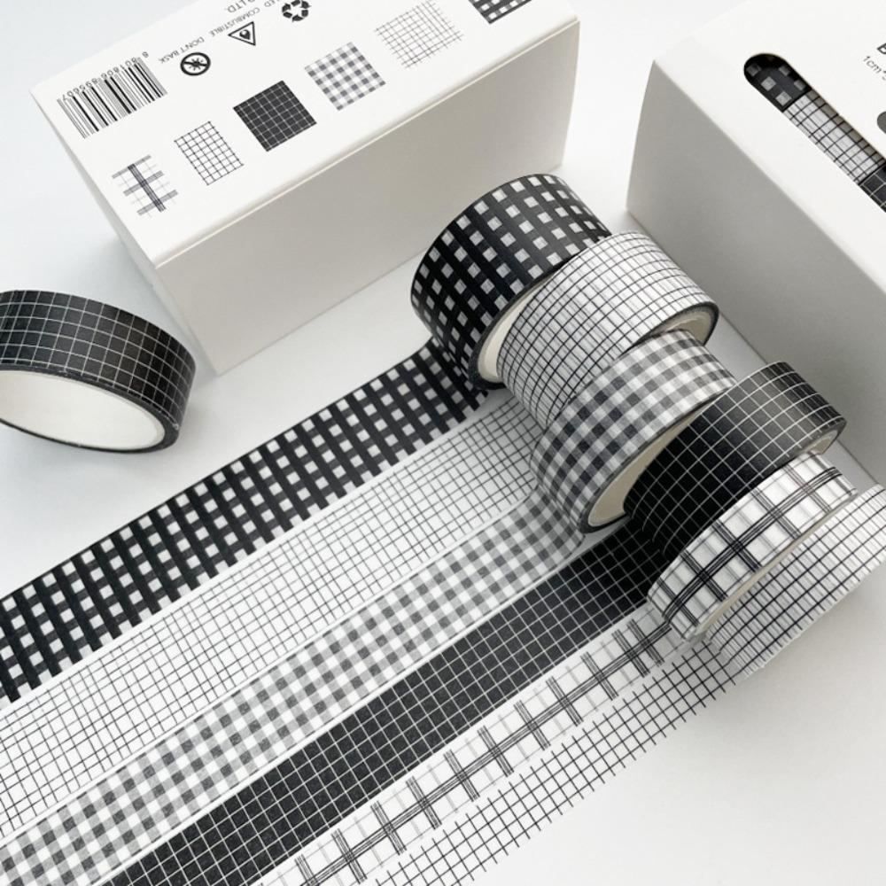 6Rolls/box Kawaii 6 Colors Plaid Washi Tape Colorful DIY Handbook Gift Decoration Material in A Box 5 Meters in A Roll
