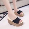 2025 Summer New Korean Version of Women's Slippers Waterproof Table Slope Heel Sandals Thick Bottom High Heel Muffin Bottom One-word Slippers