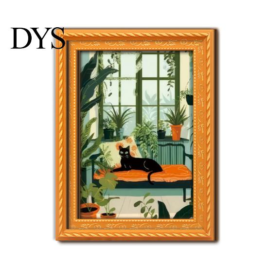 Framed Art Magnets for Housewarming Gifts Cute Cat Magnetic Fridge Magnet, Vintage Wooden Picture Frame, Fun Gift Lovers Renters Scene Decor