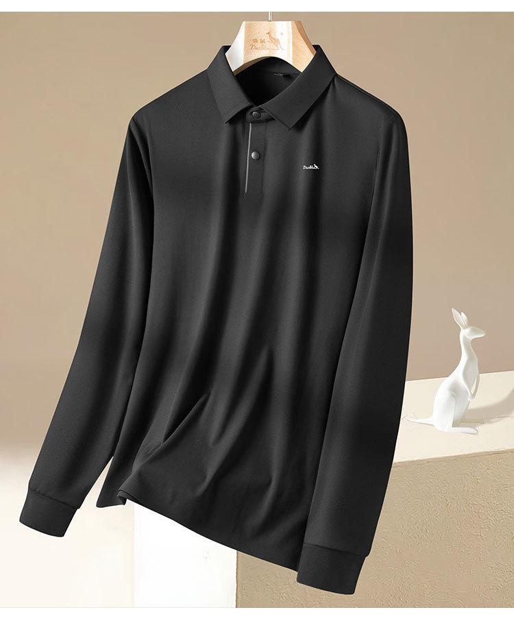 Double sided brushed high elasticity autumn business casual seamless solid color versatile polo shirt long sleeved T-shirt for men