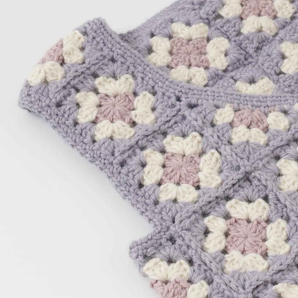 Raw Wool Knitting Kit Motif Connected Baby Vest #4-6B V-Neck (Gray)